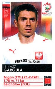 Sticker Lukasz Gargula - UEFA Euro Austria-Switzerland 2008 n. 244x - Panini