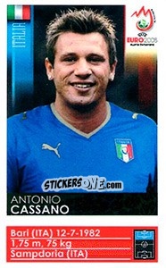 Sticker Antonio Cassano - UEFA Euro Austria-Switzerland 2008 n. 287x - Panini