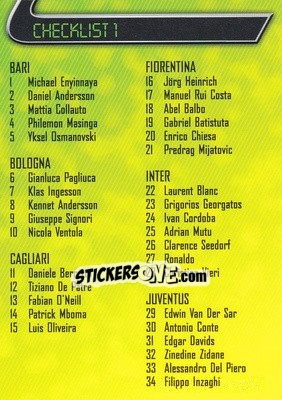 Sticker Checklist 1 - Serie A 1999-2000 - Merlin