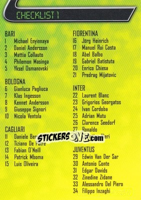 Sticker Checklist 1 - Serie A 1999-2000 n. 99 - Merlin