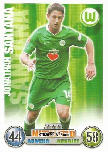 Sticker Jonathan Santana - German Fussball Bundesliga 2008-2009. Match Attax n. 319 - Topps