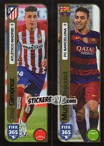 Sticker José Giménez (Atlético de Madrid) / Munir El Haddadi (FC Barcelona) - FIFA 365: 2016-2017. East Europe - Panini