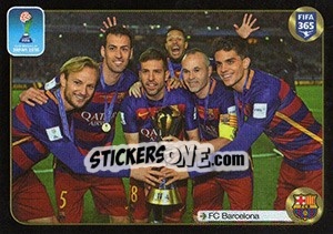 Sticker 6 Barcelona players with the Trophy (FIFA Club World Cup) - FIFA 365: 2016-2017. East Europe - Panini