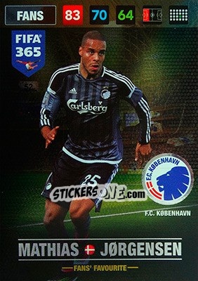 Sticker Mathias Jørgensen - FIFA 365: 2016-2017. Adrenalyn XL - Nordic edition n. 52 - Panini