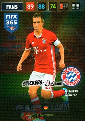 Sticker Philipp Lahm - FIFA 365: 2016-2017. Adrenalyn XL - Nordic edition n. 61 - Panini