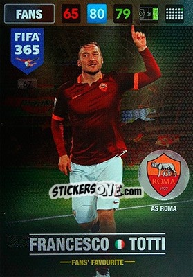 Sticker Francesco Totti - FIFA 365: 2016-2017. Adrenalyn XL - Nordic edition n. 67 - Panini