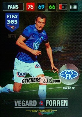 Cromo Vegard Forren - FIFA 365: 2016-2017. Adrenalyn XL - Nordic edition n. 71 - Panini