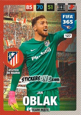 Sticker Jan Oblak - FIFA 365: 2016-2017. Adrenalyn XL - Nordic edition n. 127 - Panini