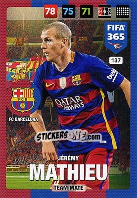 Sticker Jérémy Mathieu - FIFA 365: 2016-2017. Adrenalyn XL - Nordic edition n. 137 - Panini