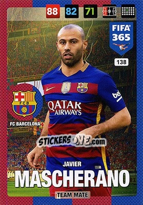 Sticker Javier Mascherano - FIFA 365: 2016-2017. Adrenalyn XL - Nordic edition n. 138 - Panini