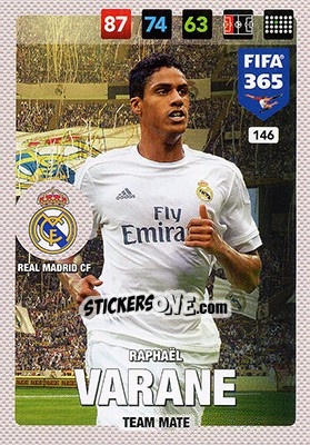 Sticker Raphaël Varane - FIFA 365: 2016-2017. Adrenalyn XL - Nordic edition n. 146 - Panini