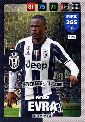 Sticker Patrice Evra - FIFA 365: 2016-2017. Adrenalyn XL - Nordic edition - Panini
