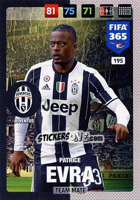 Sticker Patrice Evra - FIFA 365: 2016-2017. Adrenalyn XL - Nordic edition n. 195 - Panini
