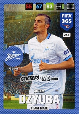 Sticker Artem Dzyuba - FIFA 365: 2016-2017. Adrenalyn XL - Nordic edition n. 261 - Panini