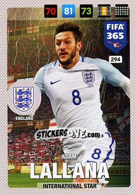 Sticker Adam Lallana - FIFA 365: 2016-2017. Adrenalyn XL - Nordic edition n. 294 - Panini