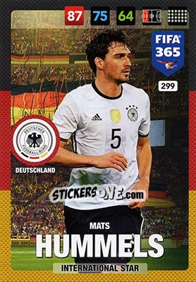 Sticker Mats Hummels - FIFA 365: 2016-2017. Adrenalyn XL - Nordic edition n. 299 - Panini