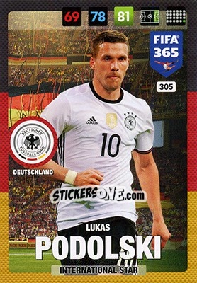 Sticker Lukas Podolski - FIFA 365: 2016-2017. Adrenalyn XL - Nordic edition n. 305 - Panini