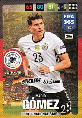 Sticker Mario Gómez - FIFA 365: 2016-2017. Adrenalyn XL - Nordic edition n. 306 - Panini