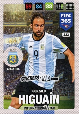 Sticker Gonzalo Higuain - FIFA 365: 2016-2017. Adrenalyn XL - Nordic edition n. 323 - Panini