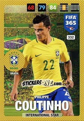 Sticker Philippe Coutinho - FIFA 365: 2016-2017. Adrenalyn XL - Nordic edition n. 332 - Panini