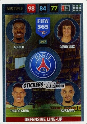 Sticker Aurier/ David Luiz/ Thiago Silva/ Kurzawa - FIFA 365: 2016-2017. Adrenalyn XL - Nordic edition n. 397 - Panini