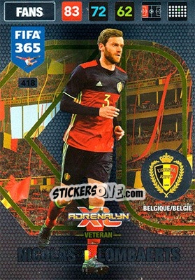 Sticker Nicolas Lombaerts - FIFA 365: 2016-2017. Adrenalyn XL - Nordic edition n. 418 - Panini