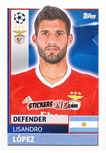 Sticker Lisandro López - UEFA Champions League 2016-2017 - Topps