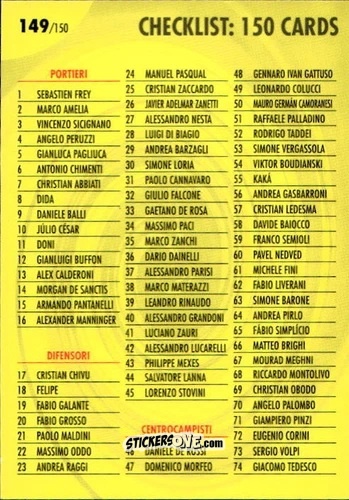 Figurina Checklist - Calcio Game 2006-2007 n. 149 - Panini