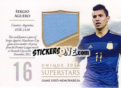 Sticker Sergio Aguero - World Football UNIQUE 2016 n. SS01 - Futera