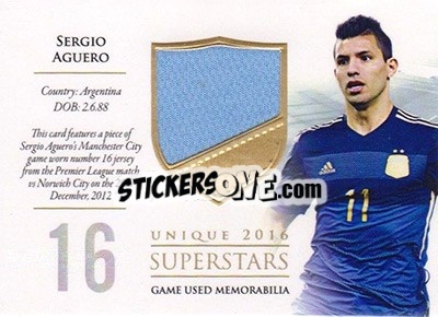 Figurina Sergio Aguero - World Football UNIQUE 2016 - Futera