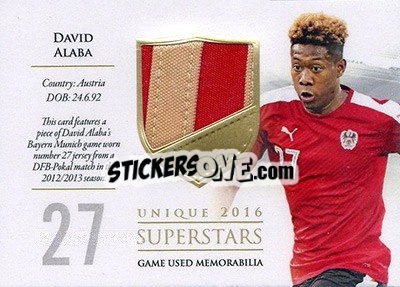 Sticker David Alaba - World Football UNIQUE 2016 - Futera