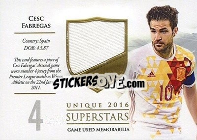 Sticker Cesc Fabregas - World Football UNIQUE 2016 n. SS16 - Futera