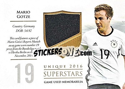 Sticker Mario Gotze - World Football UNIQUE 2016 n. SS18 - Futera