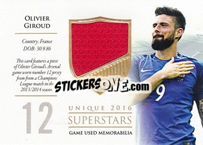 Sticker Olivier Giroud - World Football UNIQUE 2016 - Futera