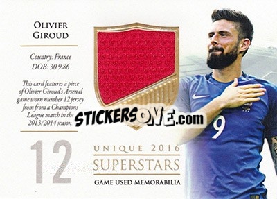 Sticker Olivier Giroud - World Football UNIQUE 2016 n. SS29 - Futera