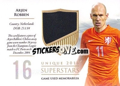 Sticker Arjen Robben - World Football UNIQUE 2016 n. SS40 - Futera