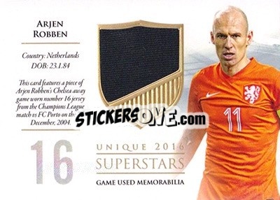 Sticker Arjen Robben - World Football UNIQUE 2016 - Futera