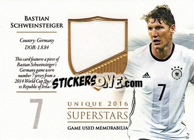 Sticker Bastian Schweinsteiger - World Football UNIQUE 2016 n. SS43 - Futera