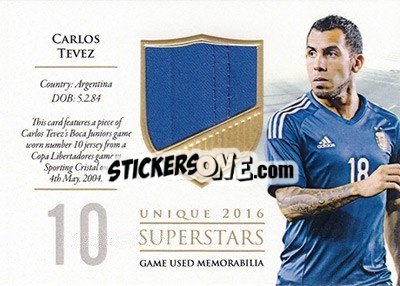 Sticker Carlos Tevez - World Football UNIQUE 2016 - Futera