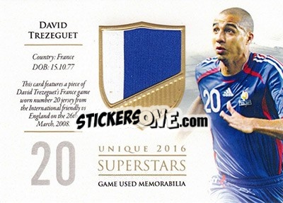 Sticker David Trezeguet - World Football UNIQUE 2016 n. SS48 - Futera