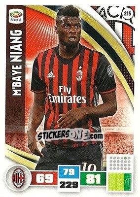 Sticker M'Baye Niang - Calciatori 2016-2017. Adrenalyn XL n. 215 - Panini