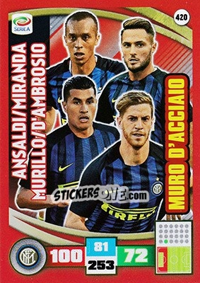 Sticker Ansaldi / Miranda / Murillo / D'Ambrosio - Calciatori 2016-2017. Adrenalyn XL n. 420a - Panini