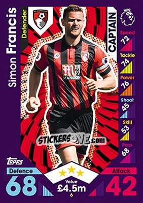 Cromo Simon Francis - English Premier League 2016-2017. Match Attax - Topps