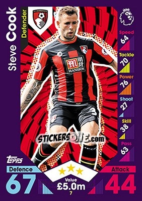 Sticker Steve Cook - English Premier League 2016-2017. Match Attax - Topps