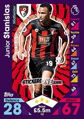 Sticker Junior Stanislas - English Premier League 2016-2017. Match Attax - Topps