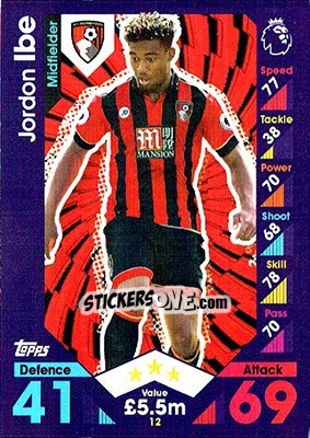 Cromo Jordon Ibe - English Premier League 2016-2017. Match Attax - Topps