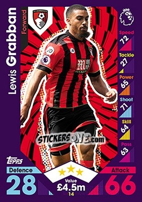 Cromo Lewis Grabban - English Premier League 2016-2017. Match Attax - Topps