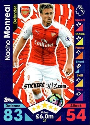 Sticker Nacho Monreal - English Premier League 2016-2017. Match Attax - Topps