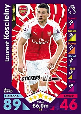 Sticker Laurent Koscielny - English Premier League 2016-2017. Match Attax n. 23 - Topps