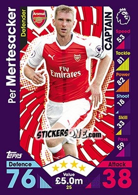 Sticker Per Mertesacker - English Premier League 2016-2017. Match Attax - Topps